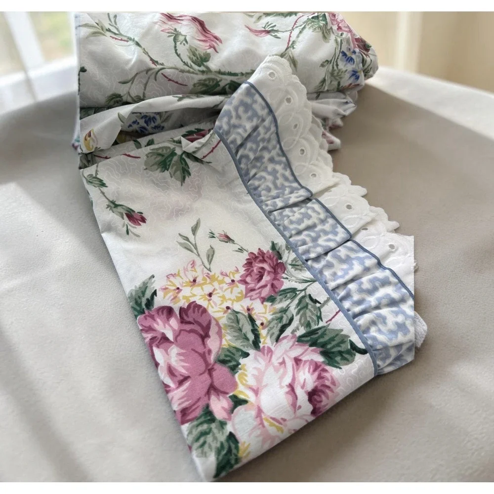 VTG Waverly Belle Rive Queen Sheet Set Complete 4 piece Cottagecore Rose Ruffle
